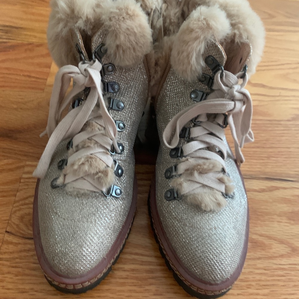 Kate Spade Gold Glitter Boots with Fur - Picture 2 of 3